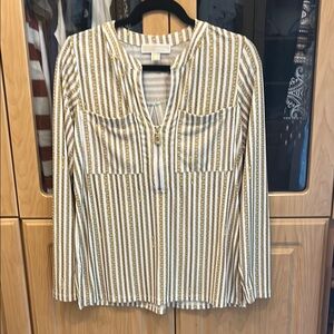 Michael Kors Cream and Black Long Sleeve Blouse